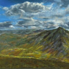 lake district art original acrylic painting on canvas by cally lawson vibrant summer scene of catstyecam fell mountain near helvellyn ullswater
