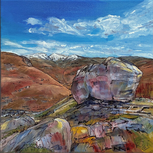 lake district art original acrylic painting on canvas by local artist cally lawson easedale tarn grasmere sour milk ghyll view across to fairfield vibrant autumn winter snow