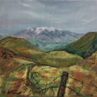 Lake District art by Cally Lawson. Snow on Saddleback Blencathra is an original acrylic painting looking across the fells to the popular mountain near Keswick.