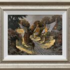 original oil painting lake district art richard telford evening stroll in snowy lane with dog