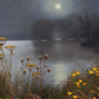 Lake District art framed print A Robin's Evening Song by Windermere by local artist Jeff Sudders