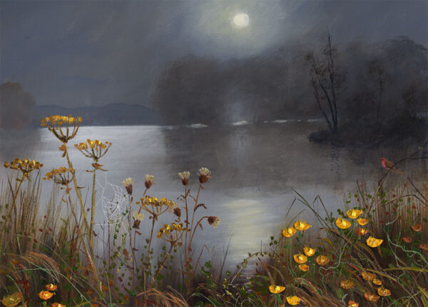 Lake District art framed print A Robin's Evening Song by Windermere by local artist Jeff Sudders