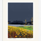 Lake District art framed print Autumn Fields by local artist Jeff Sudders in a white frame.