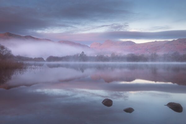 morning mist the langdale pikes from elterwater photographic print by lake district artist nathan buckley