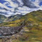 lake district art limited edition fine art print from originalacrylic painting of hole in the wall en route to striding edge and helvellyn in bright summer colours with great skies