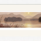 Lake district art framed print A Misty Morning at Derwentwater by Jeff Sudders in a white frame.