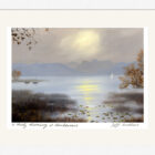 Lake District art framed print A Misty Morning at Windermere by local artist Jeff Sudders in a white frame.