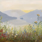 Lake District art by Jeff Sudders. Open Edition Giclee Print A New Day at Ullswater features the view near aira force including silver point - birkhouse moor - place fell - grisedale in summer