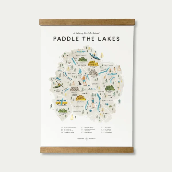 Paddle the lakes map checklist by Oldfield design co created in Cumbria.