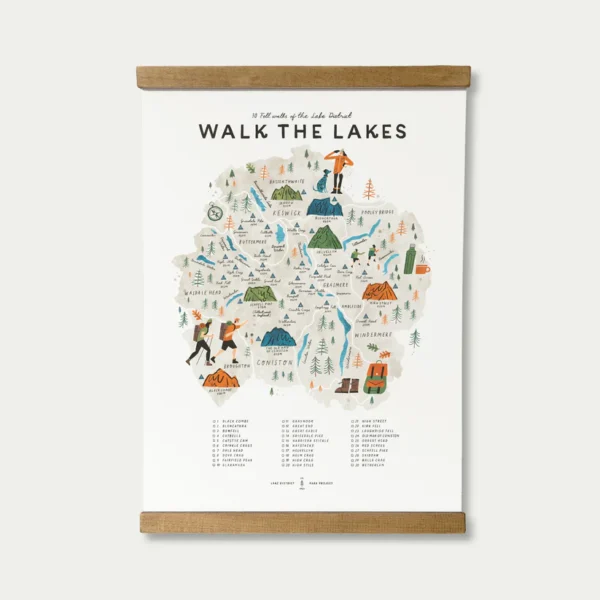 Walk the lakes map checklist by Oldfield design co created in Cumbria.