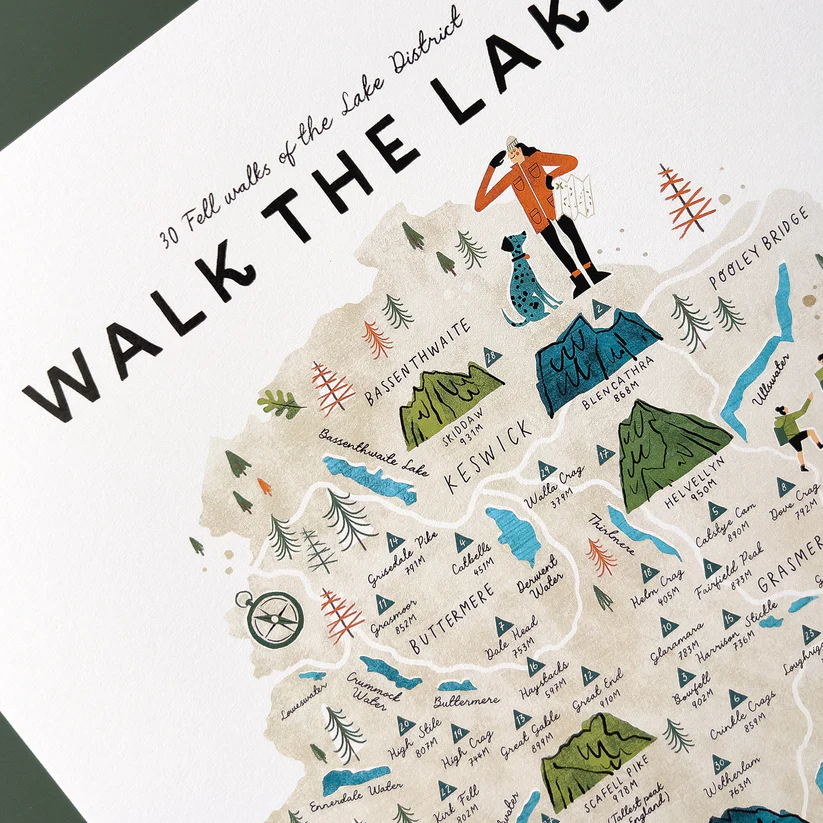 Walk the lakes map checklist by Oldfield design co created in Cumbria.