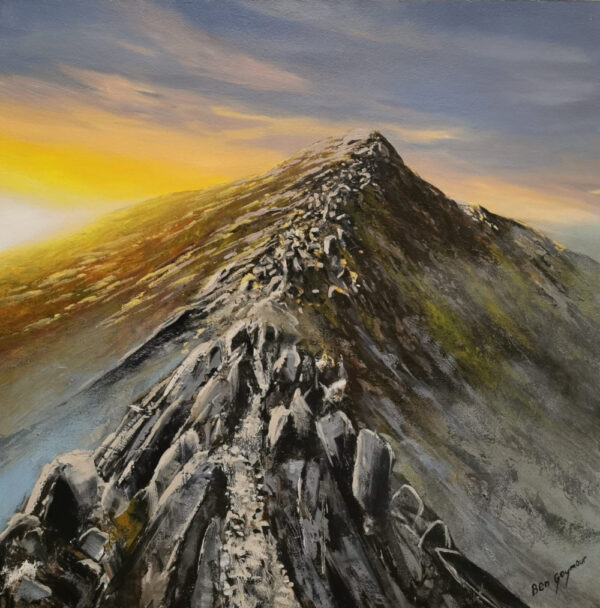 lake district art original oil painting by ben goymour of Sharp Edge on Blencathra also know as saddleback near Keswick and Derwentwater