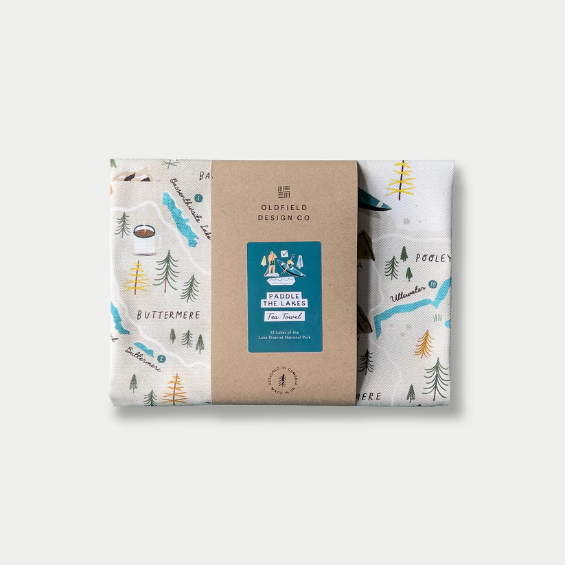 Paddle The Lakes Tea Towel by Oldfield Design Co. Paddle the lakes tea towel by Oldfield design co created in Cumbria.