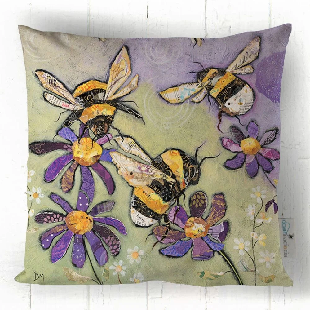 Humble Bumbles Cushion by Dawn Maciocia Handmade cushion by artist Dawn Maciocia