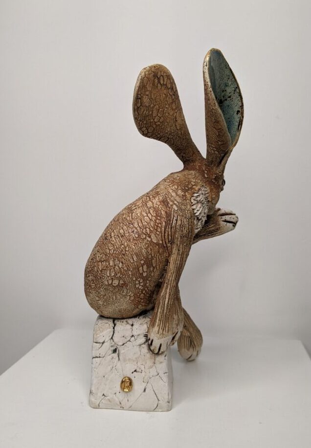 Ceramic Hare sculpture handmade by Gin Durham