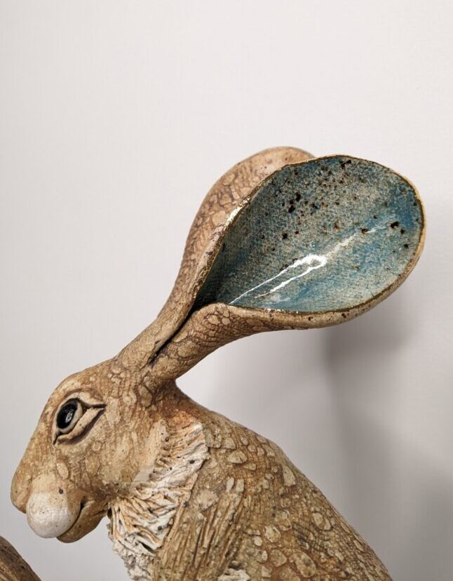 Ceramic Hare sculpture handmade by Gin Durham