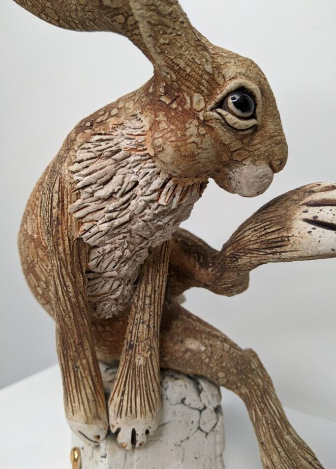 Ceramic Hare sculpture handmade by Gin Durham