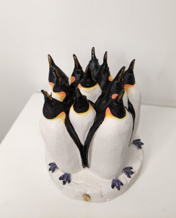 Ceramic Penguin sculpture handmade by Gin Durham