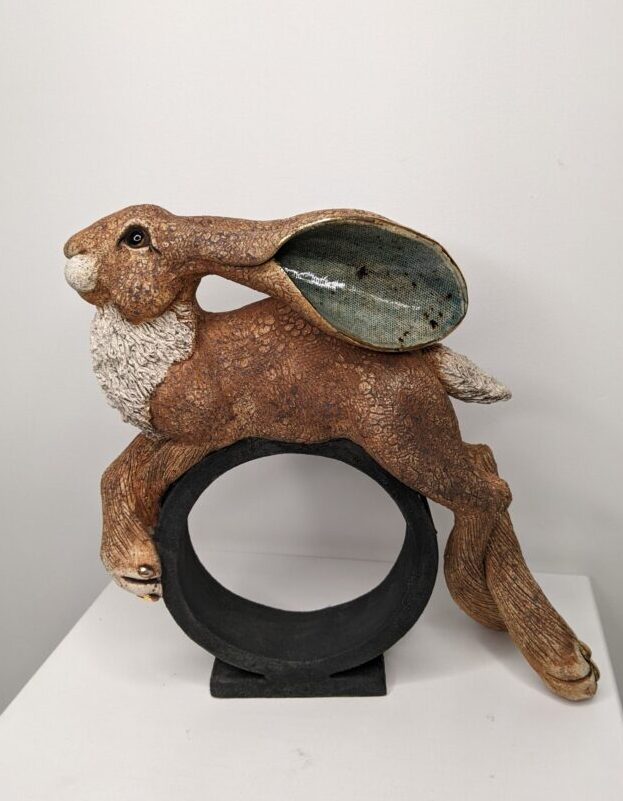 Ceramic Hare sculpture handmade by Gin Durham