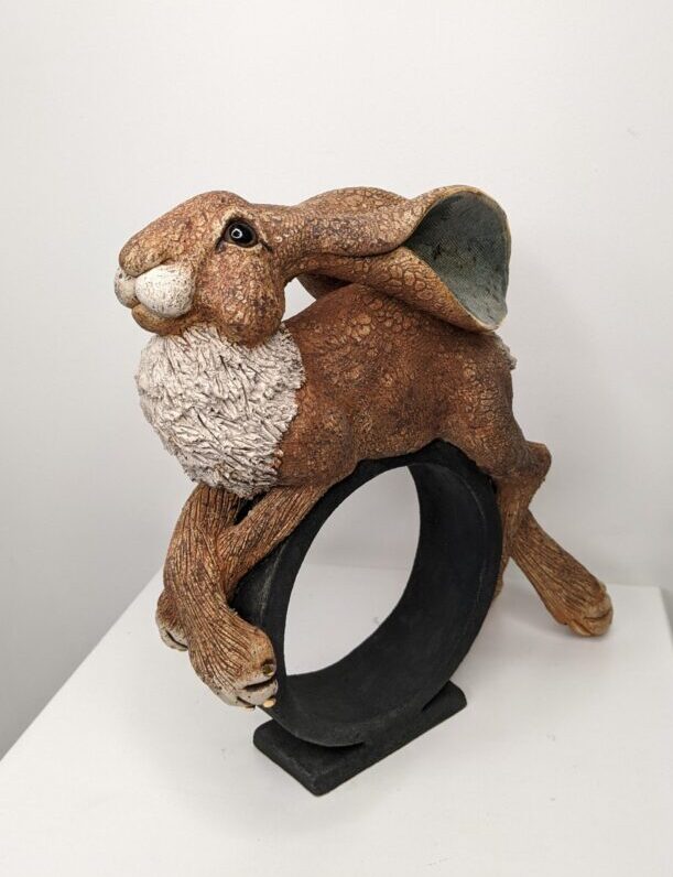 Ceramic Hare sculpture handmade by Gin Durham
