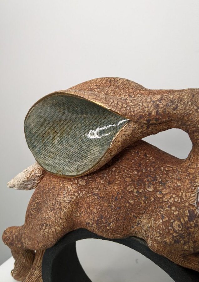 Ceramic Hare sculpture handmade by Gin Durham