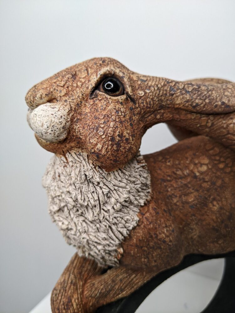Ceramic Hare sculpture handmade by Gin Durham