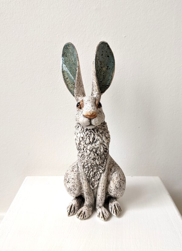 Ceramic Hare sculpture handmade by Gin Durham