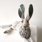 Ceramic Hare sculpture handmade by Gin Durham