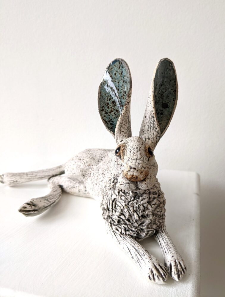 Ceramic Hare sculpture handmade by Gin Durham