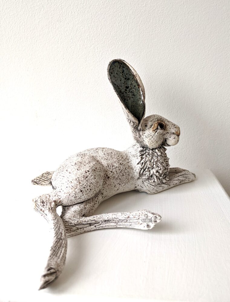 Ceramic Hare sculpture handmade by Gin Durham