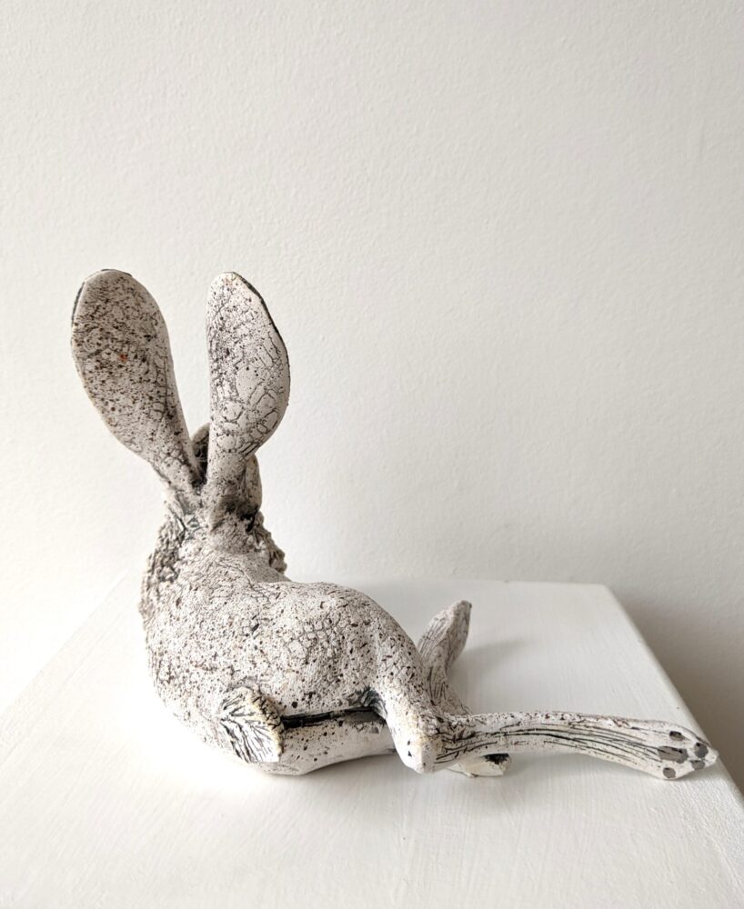 Ceramic Hare sculpture handmade by Gin Durham