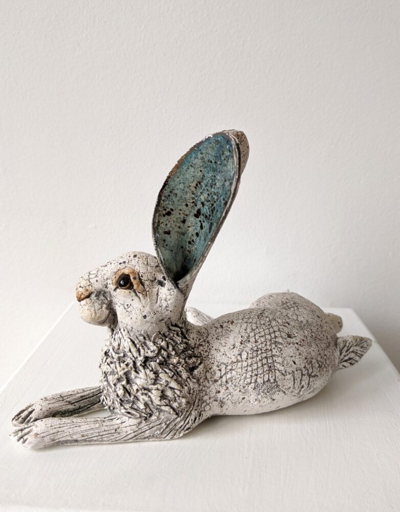 Ceramic Hare sculpture handmade by Gin Durham