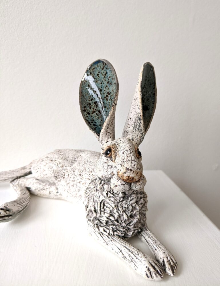 Ceramic Hare sculpture handmade by Gin Durham