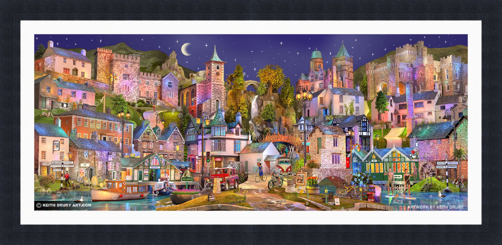 lake district art 3D model painting by irish artist keith drury featuring dozens of well known landmarks like Bridge House Wordsworth Moot Hall and Wray Castle in a vibrant colourful display