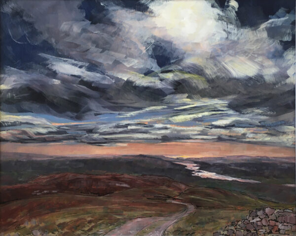 lake district art original acrylic painting on canvas by local artist cally lawson a view across to windermere from ill bell on the kentmere horseshoe