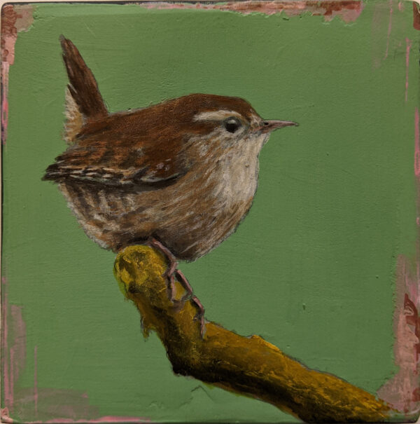 An original acrylic painting on wooden tile by Steve Ferguson.