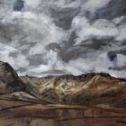 lake district art oroginal acrylic and charcoal on canvas by local artist cally lawson patterdale nethermost cove striding edge helvellyn moody skies