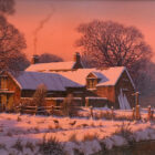 lake district art rural countryside british farm art by edward hersey snow covered fields with swans pheasants and wildlife in a glowing dawn