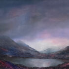 lake district art by peter dworok ennerdale valley mountains lake and fells in sunset twilight colours with a heavy moody atmospheric sky