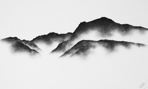 lake district art limited edition signed print by local artist daniel cooper of sca fell and scafell pike seen from wastwater wasdale head in bold charcoal line