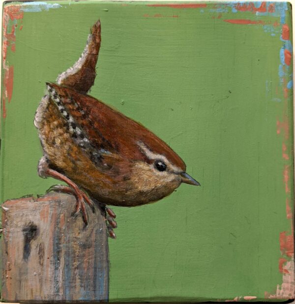 An original acrylic painting on wooden tile by Steve Ferguson.