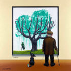 Limited Edition Giclée Print on Canvas by Chris Chapman in the style of Banksy Green tails. A humorous edition to his gallery museum series. Contemporary art