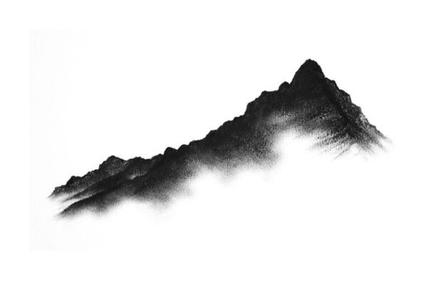 lake district art - limited edition print by local artist daniel cooper minimalist charcoal line work of striding edge from the summit of helvellyn black and white charcoal