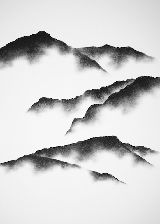 lake district art limited edition print from charcoal drawing of coniston fells in silhouette by local artist daniel cooper