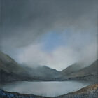 lake district art original oil and mixed media painting by artist peter dworok featuring an atmospheric heavy bad weather view of derwentwater near keswick