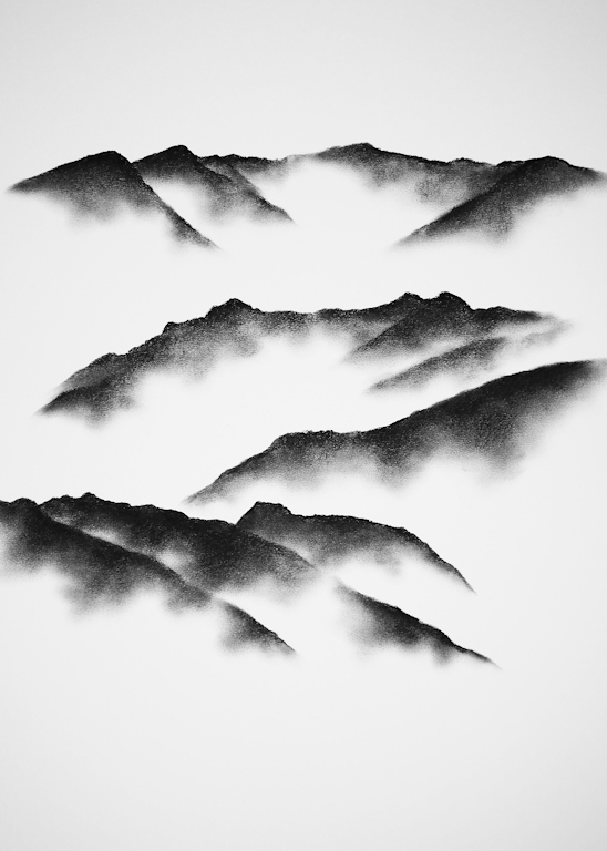 lake district art limited edition print from charcoal drawing of fairfield horsesho wansfell pike and loughrigg in silhouette