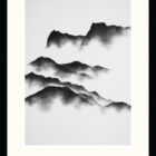 lake district art limited edition print by local artist daniel cooper minimalist charcoal bold line drawing of langdale pikes from windermere in layered format of the fells and mountains