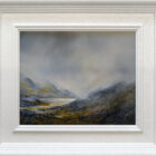 lake district art by peter dworok original oil and mixed media painting with moody and atmospheric vibes heavy skies and a view of Ullswater with the neighbouring fells