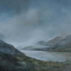 lake district art original oil and mixed media painting by artist peter dworok featuring an atmospheric heavy bad weather view of Ullswater