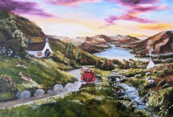 Original lake district art by artist Caroline Deighton. Acrylic original painting on board.